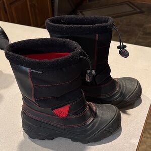 The North Face kids winter boots, black and red, size 3
